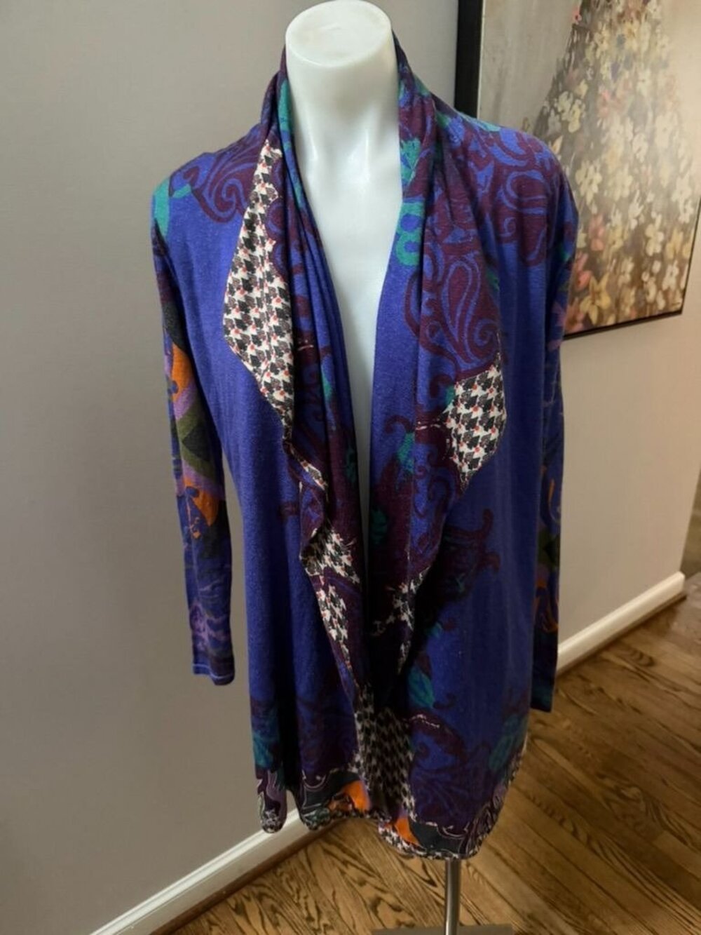 Etro Multi Print Open Front Cardigan Size 42 Silk Cashmere